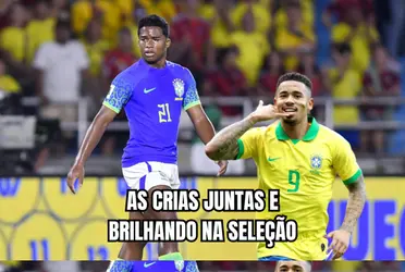 Endrick e Gabriel Jesus aparecem juntos em treino