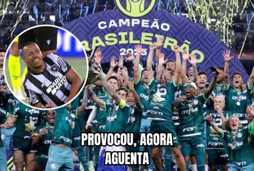 Na partida contra o Palmeiras, jogador do Botafogo deu uma piscadinha e está sendo alvo de provocação desde então