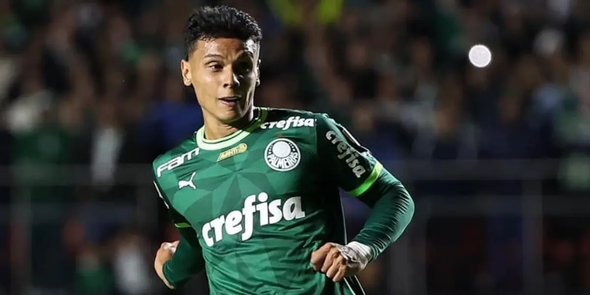 Richard Ríos comemora primeiro gol pelo Palmeiras 